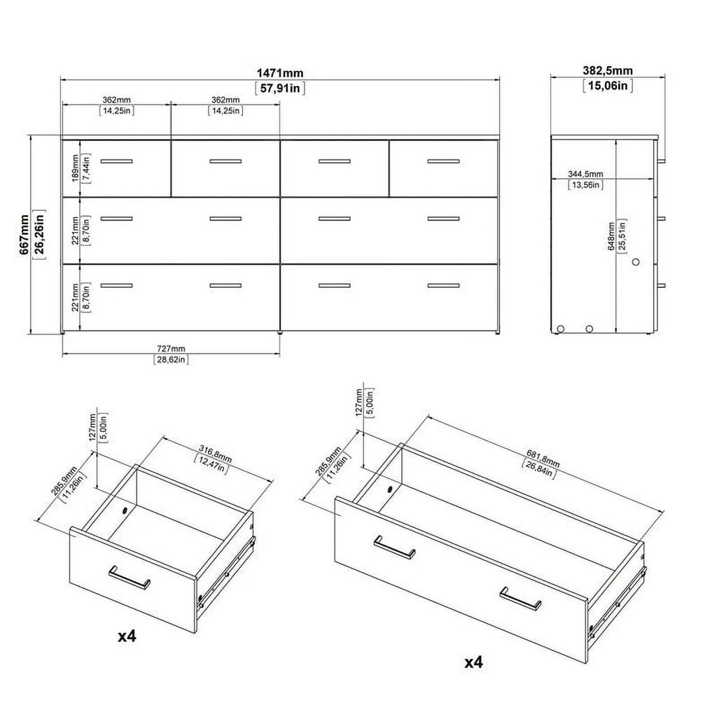 Oak Structure White 8 Drawer Double Dresser N295933