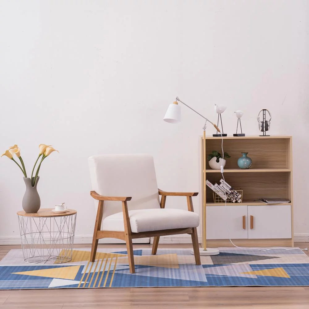 Beige Mid-century Modern Arm Chair with Solid Wood Frame O137264