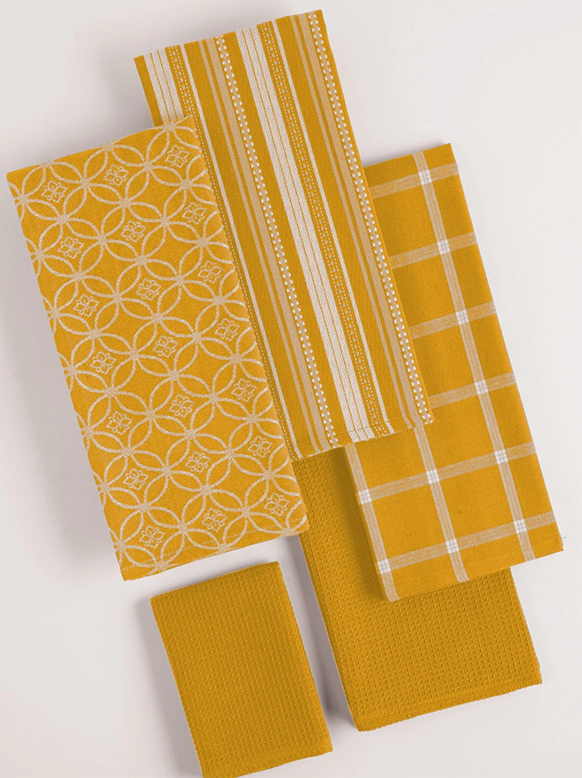 Set of 5 Mustard Yellow and Ivory Patterned Dishcloths 28" H269663