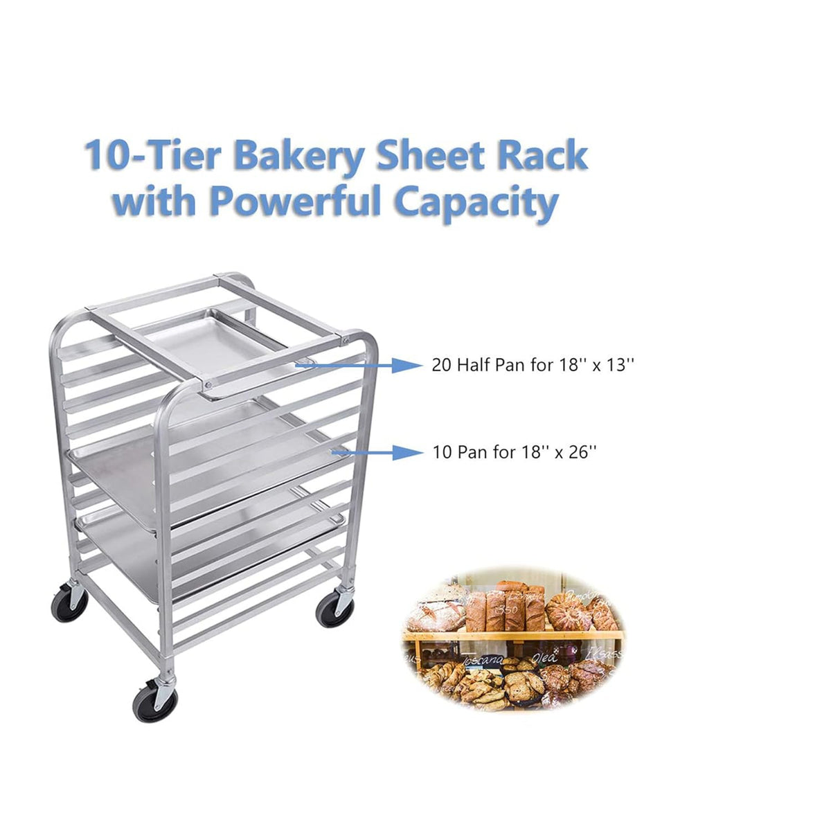 10 Tier Aluminum Bun Pan Rack with Wheels N3667