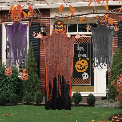 3 Pack Hanging Halloween Decor Pumpkins Ghost Skeleton with Bendable Arms H104550