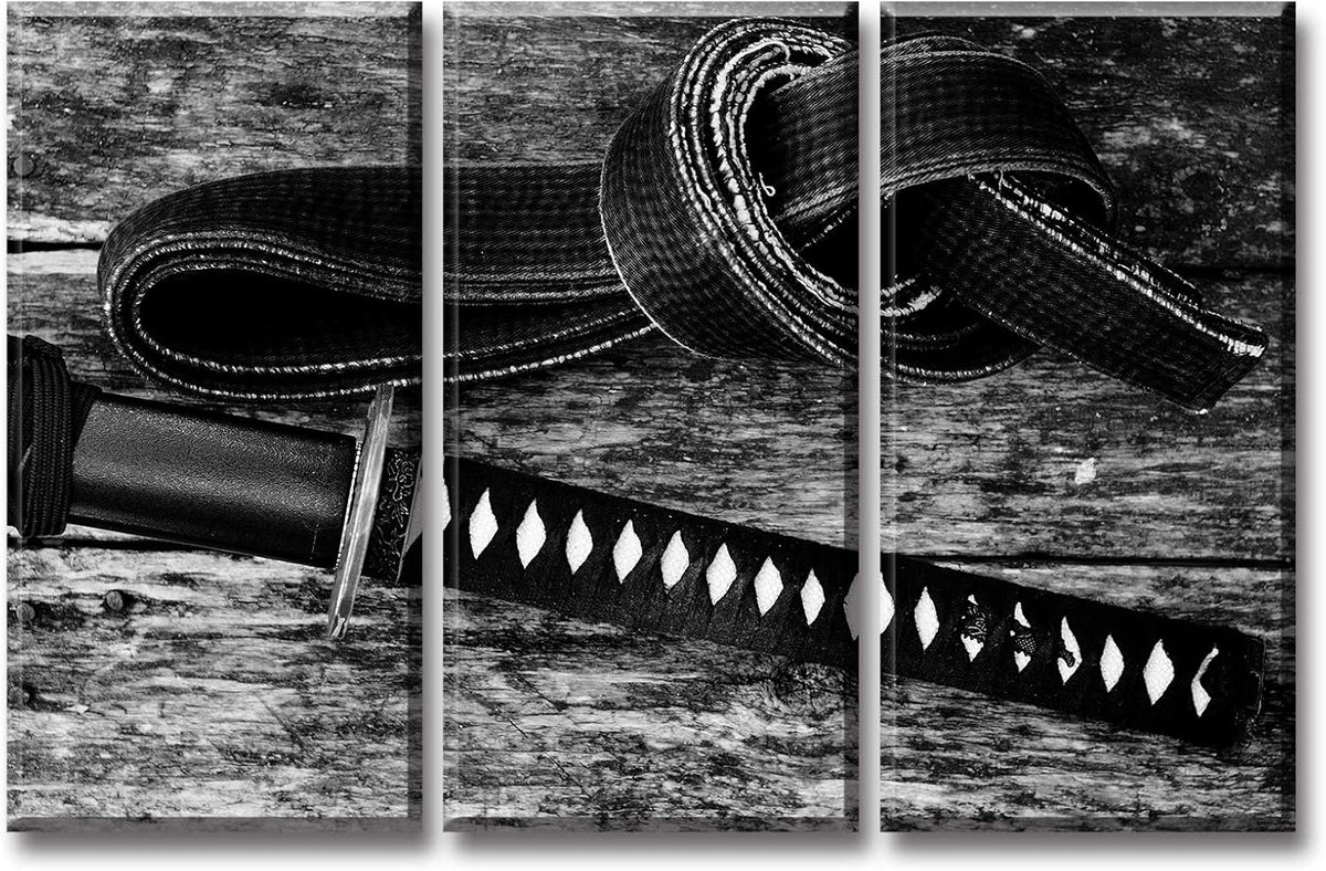 3 Piece Black and White Canvas Wall Art Katana Poster N9585