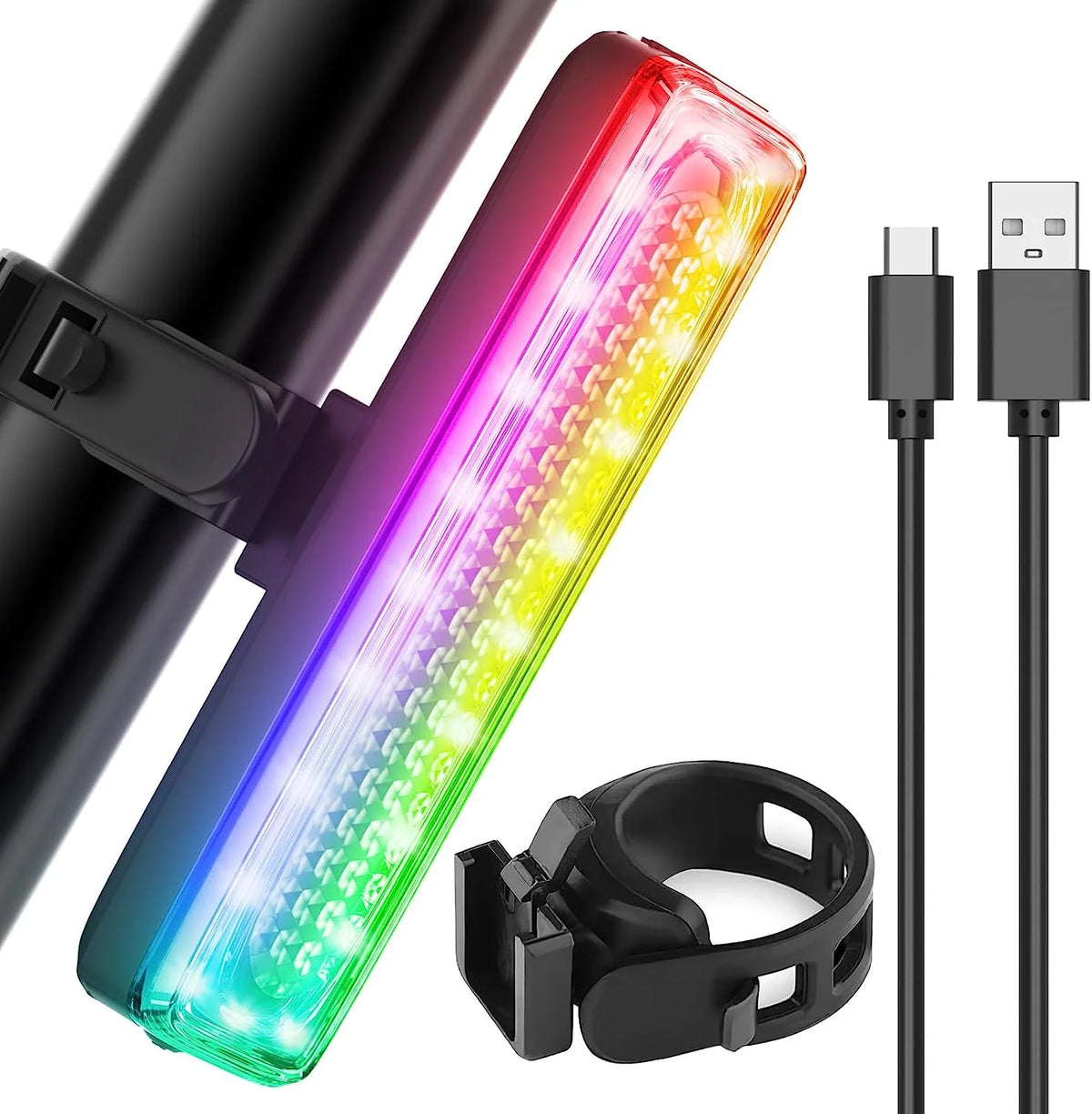 USB-C Rechargeable LED Bicycle Rear Light, Waterproof, 7 Colors 14 Modes O171743