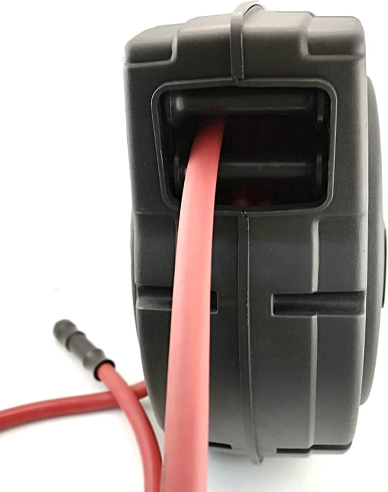 3/8 inch x 50 ft Enclosed Retractable Air Compressor Hose Reel with 3 ft Lead-in Hybrid Hose O946803