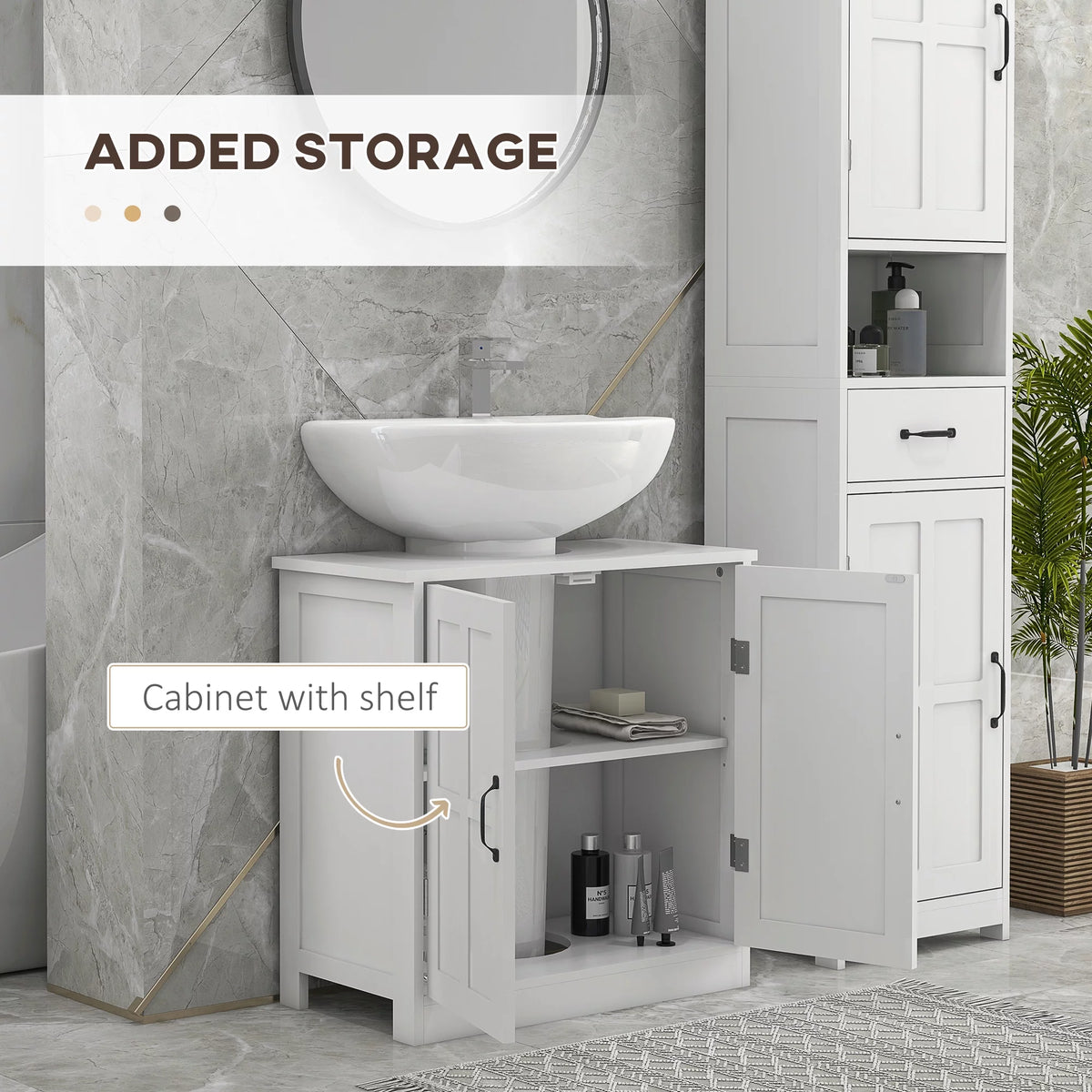 White Bathroom Sink Cabinet with Adjustable Shelf D6694