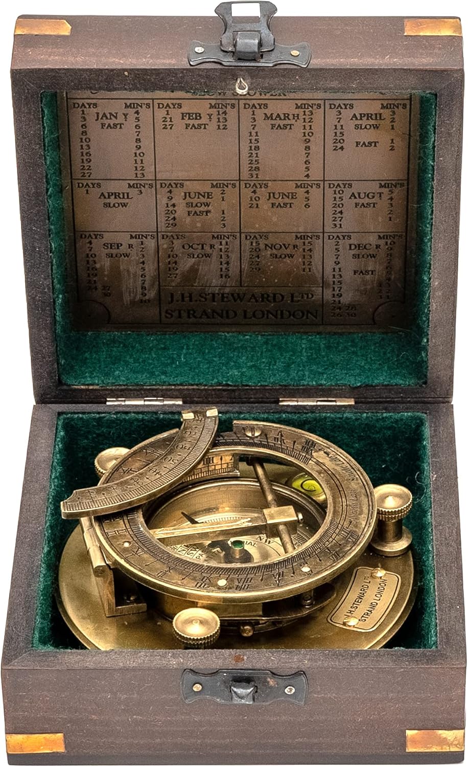Antique Look Brass Sundial Compass with Wooden Box, Pack of 2 B859972