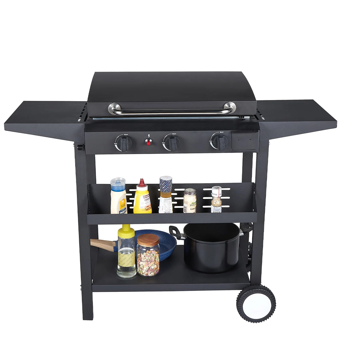 3 Burner Propane Gas BBQ Grill with Side Shelves J7900