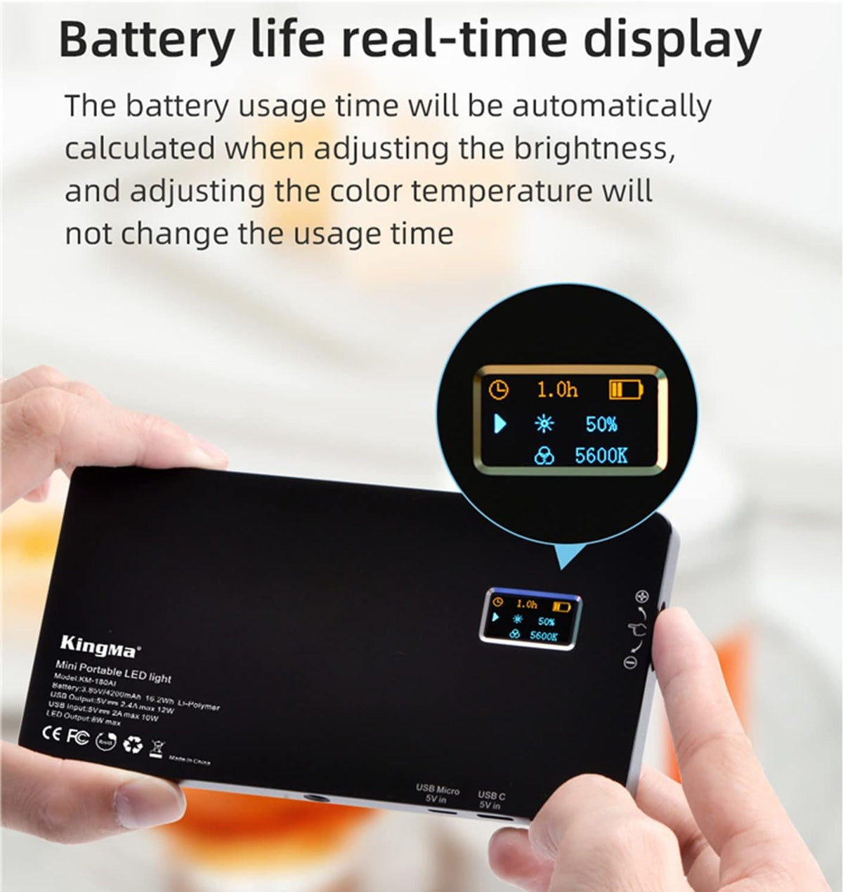 Portable Rechargeable LED Video Light Panel with LCD Display, Pack of 2 U8418