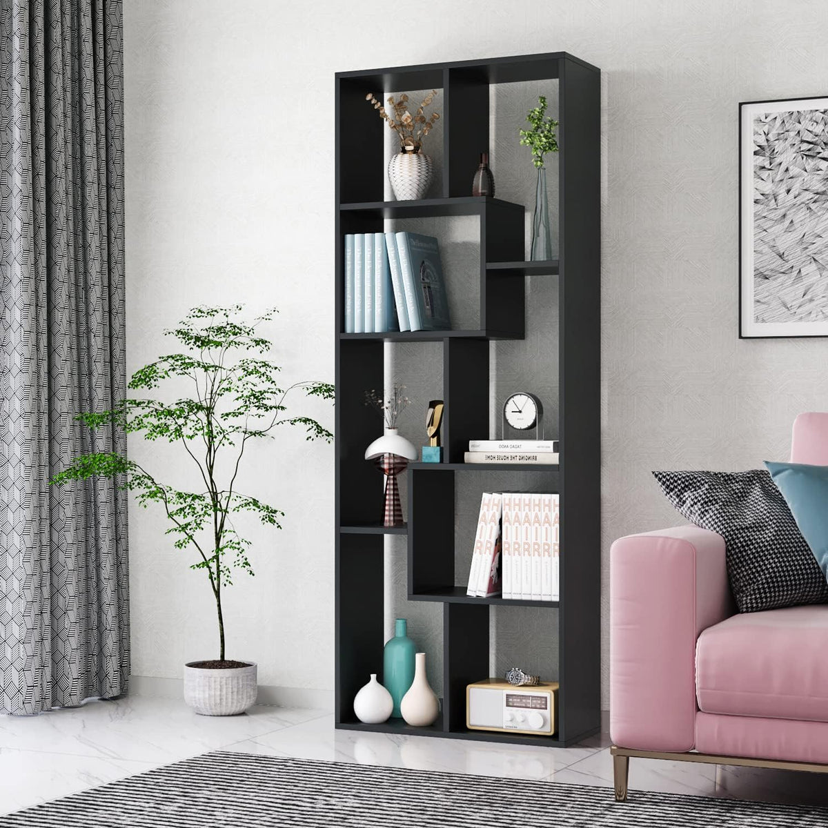 Black 8 Tier Bookcase H425