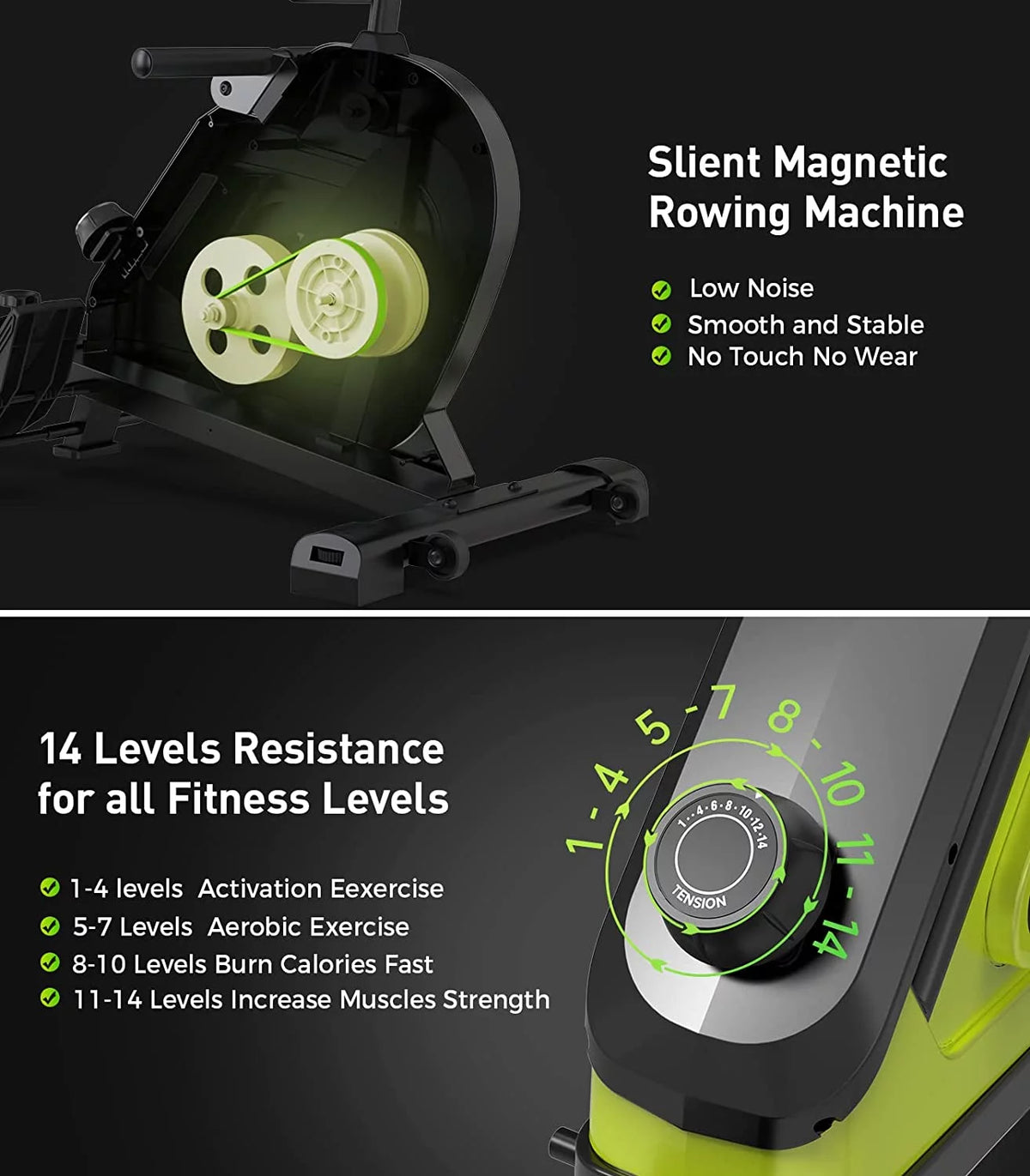 Magnetic Rowing Machine 14 Levels 350 LBS with LCD Monitor U71591