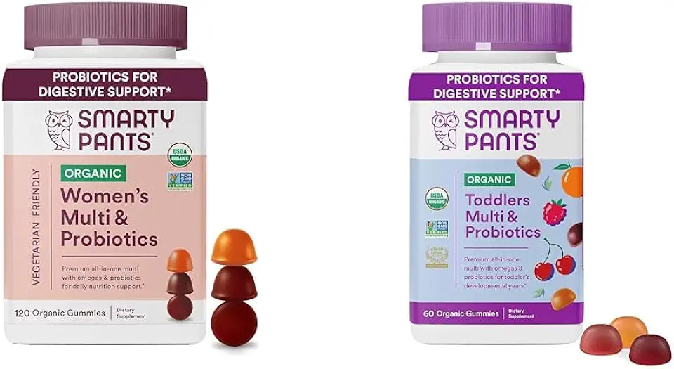 Organic Women's and Toddler Multivitamin Gummies with Probiotics, Omega 3, Vitamins D3, B12, C, A, K, Zinc, Gluten Free, 120 and 60 Count R20951
