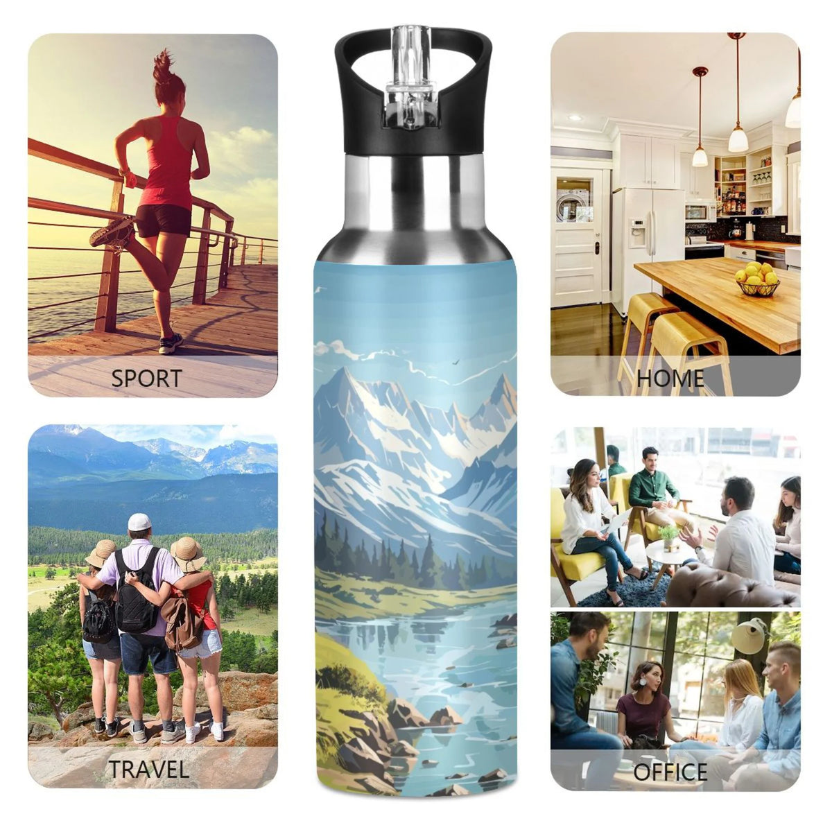Insulated Stainless Steel Water Bottle with Straw Lid 20 oz C8763