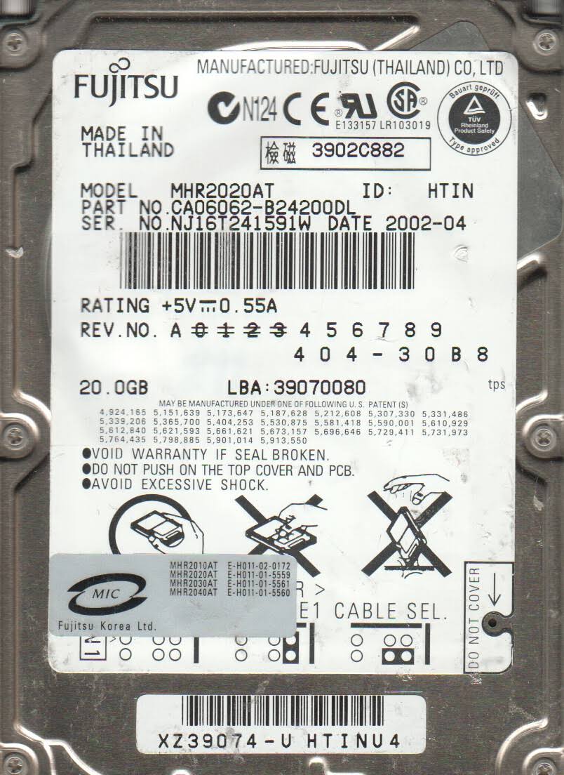 20GB IDE 2.5 Hard Drive Z421014