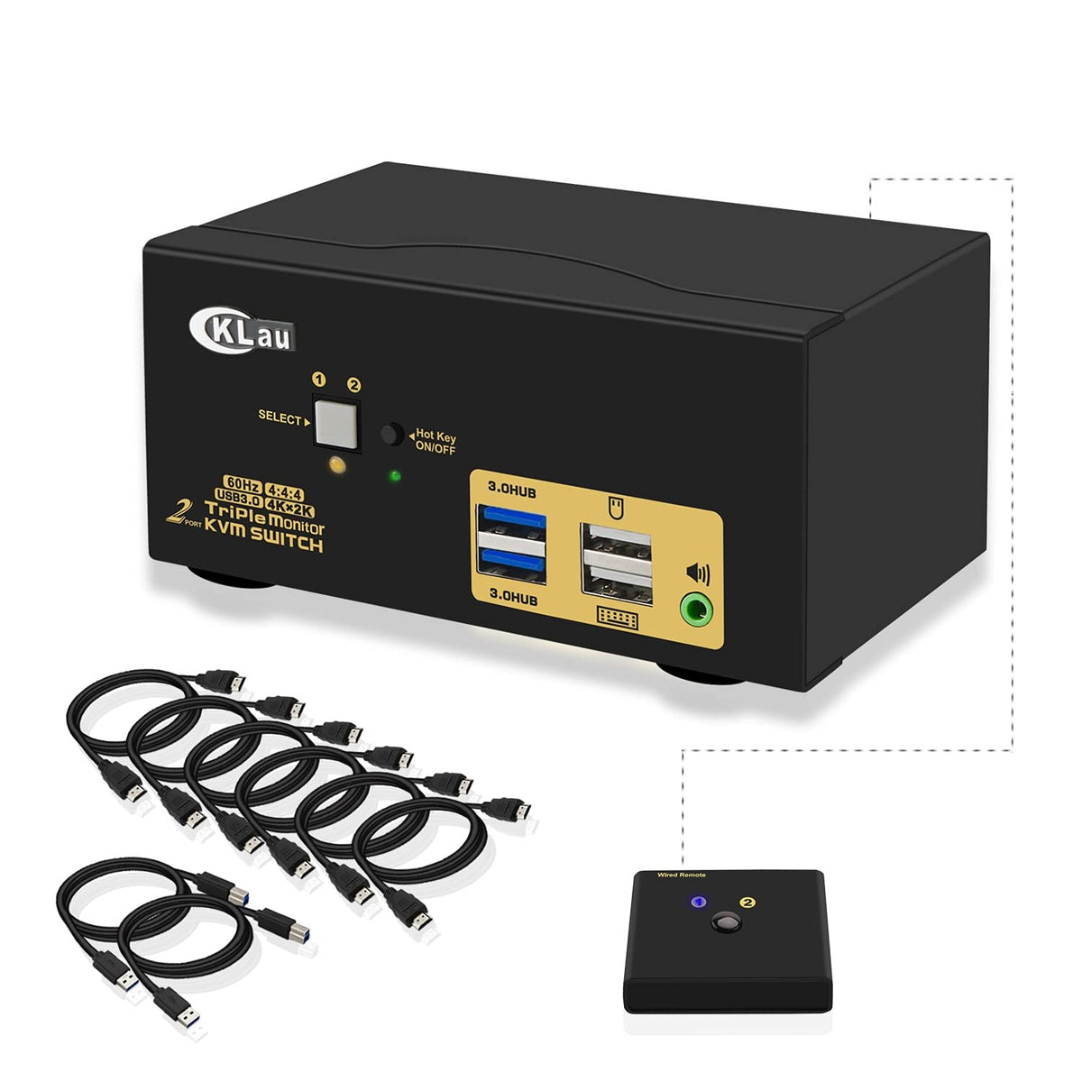 HDMI KVM Switch 4 Port with Cables, 2 pcs USB 3.0 Hub and Audio Output B822004