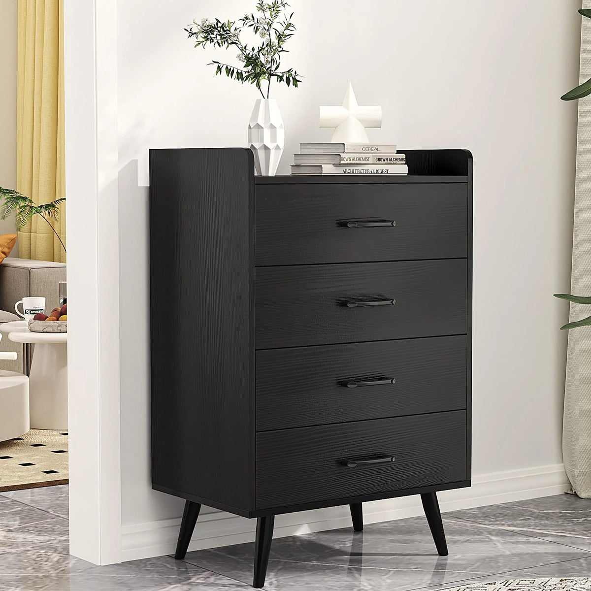 Black 4 Drawer Wood Dresser S7592