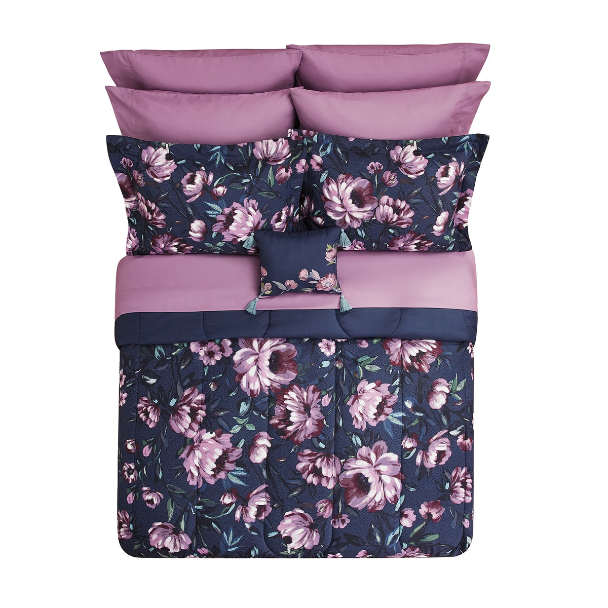 Blue Floral 10 Piece Queen Comforter Set with Sheets S732392