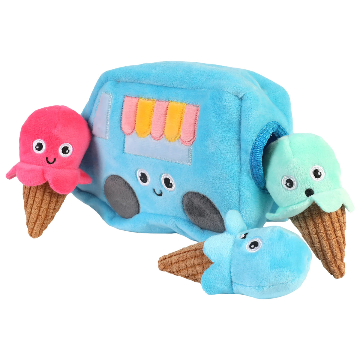 Ice Cream Truck Hide and Seek Plush Squeaky Dog Toys X8714