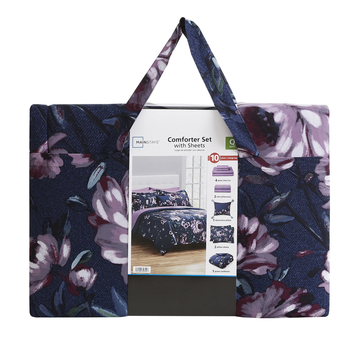 Blue Floral 10 Piece Queen Comforter Set with Sheets S732392
