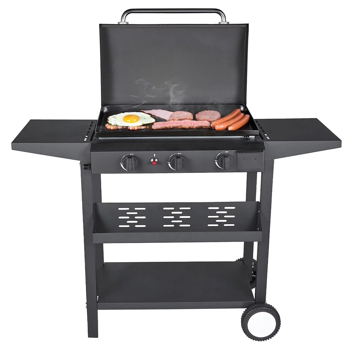 3 Burner Propane Gas BBQ Grill with Side Shelves J7900