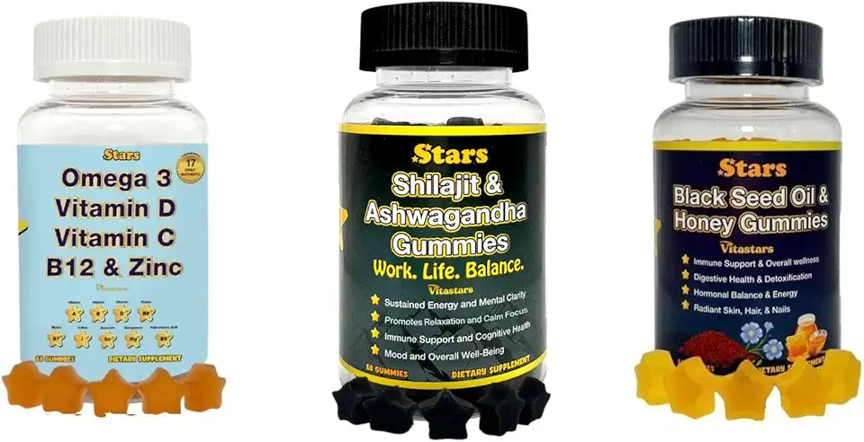 Black Seed Oil, Shilajit & Omega 3 Gummies 3-Pack D2364