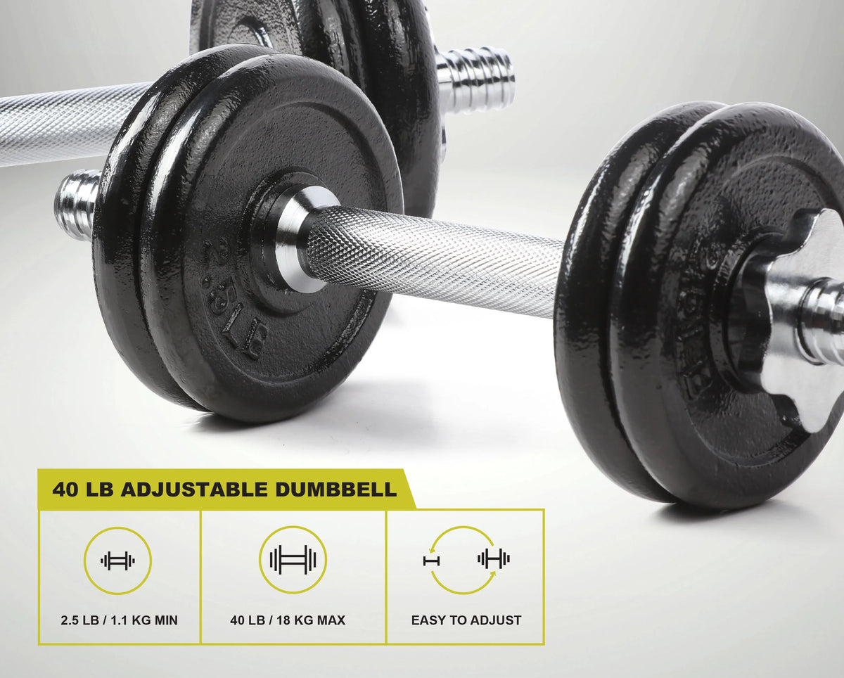 40 lb Adjustable Cast Iron Dumbbell Set with Case Y649