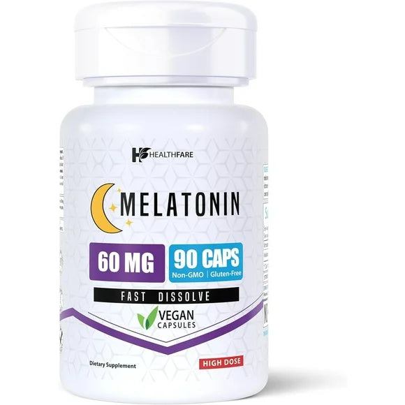 Melatonin 60mg 90 Veg Capsules Gluten-Free Non-GMO Unflavored T362