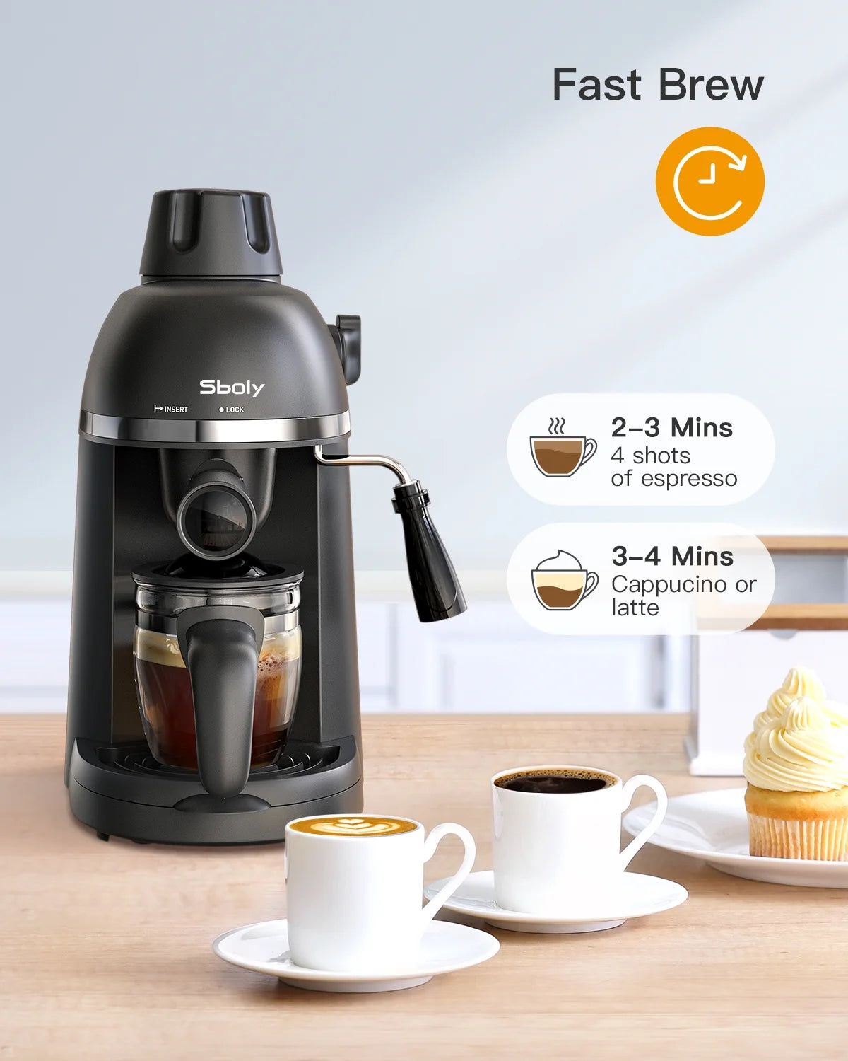 Espresso Machine with Milk Frother, 1-4 Cup Coffee Maker N747704