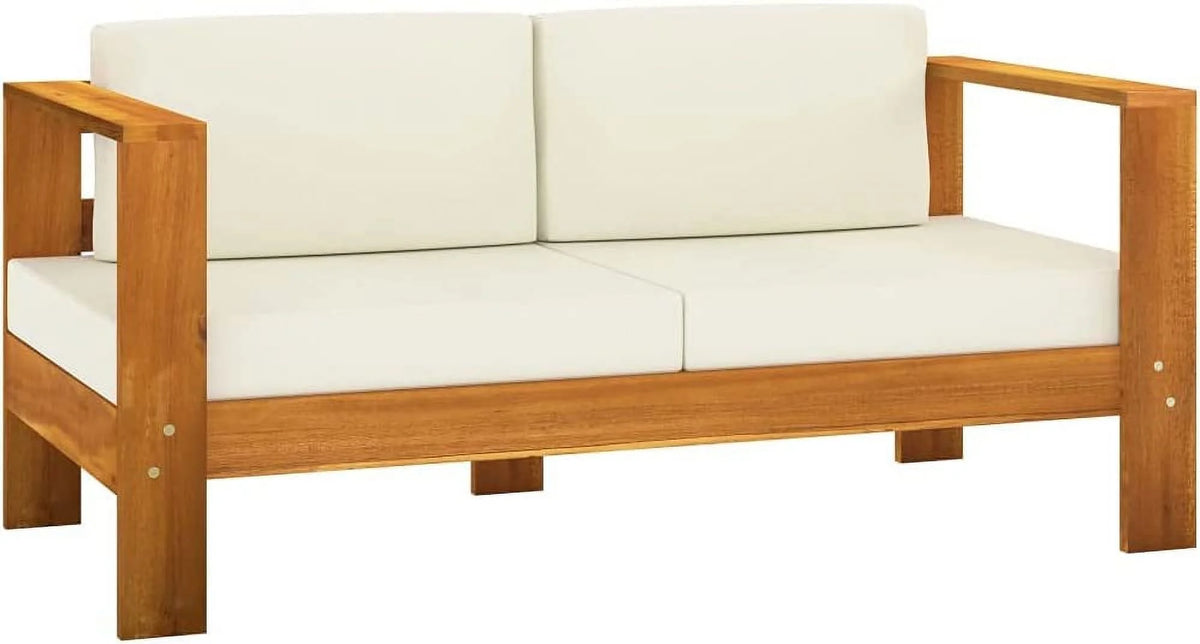 10 Piece Acacia Wood Patio Lounge Set with Cream White Cushions O602